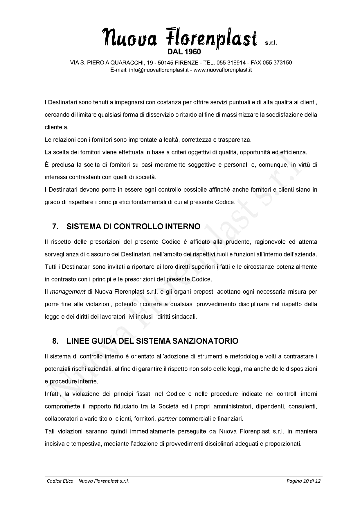 Nuova Florenplast Code of Ethics