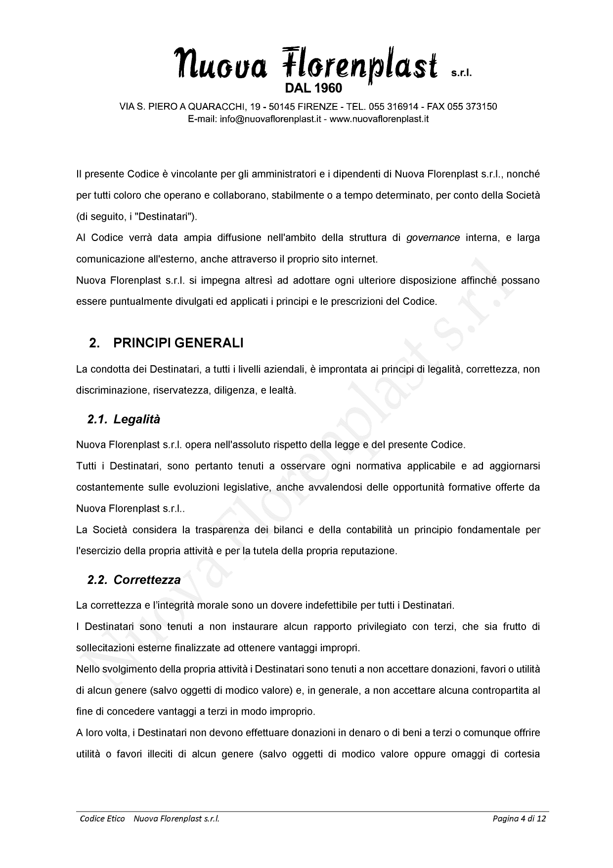 Nuova Florenplast Code of Ethics