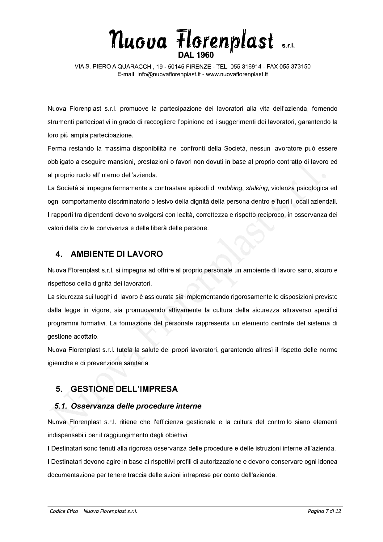 Nuova Florenplast Code of Ethics